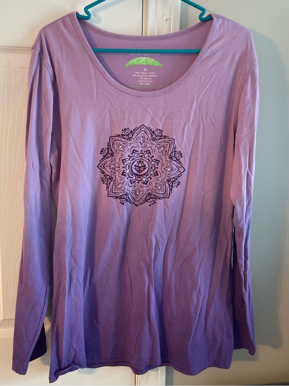 Earth Yoga Purple Ombre Long-Sleeve Scoop Neck Top with Mandala